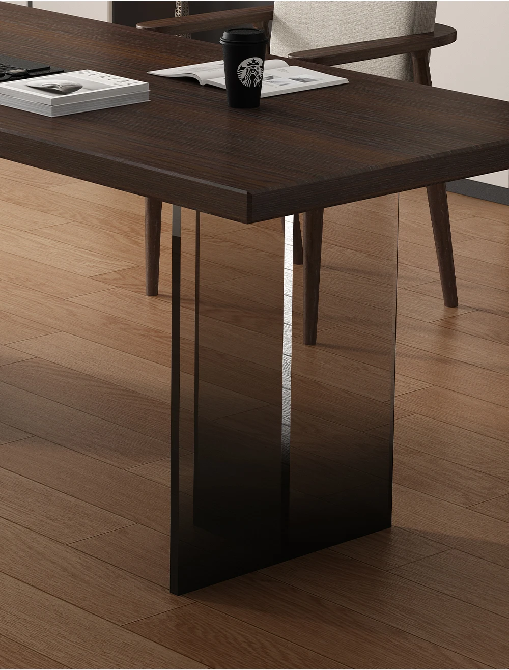 

Italian minimalist desk with socket light luxury minimalist home study desk acrylic solid wood computer desk