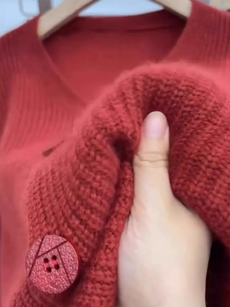 V-Ne Reine Farbe Gestrickte Offene Strickjacke Lange Sve Lose Faionable Bequeme Pendeln Frauen Top Koreanische Sle Winter O...