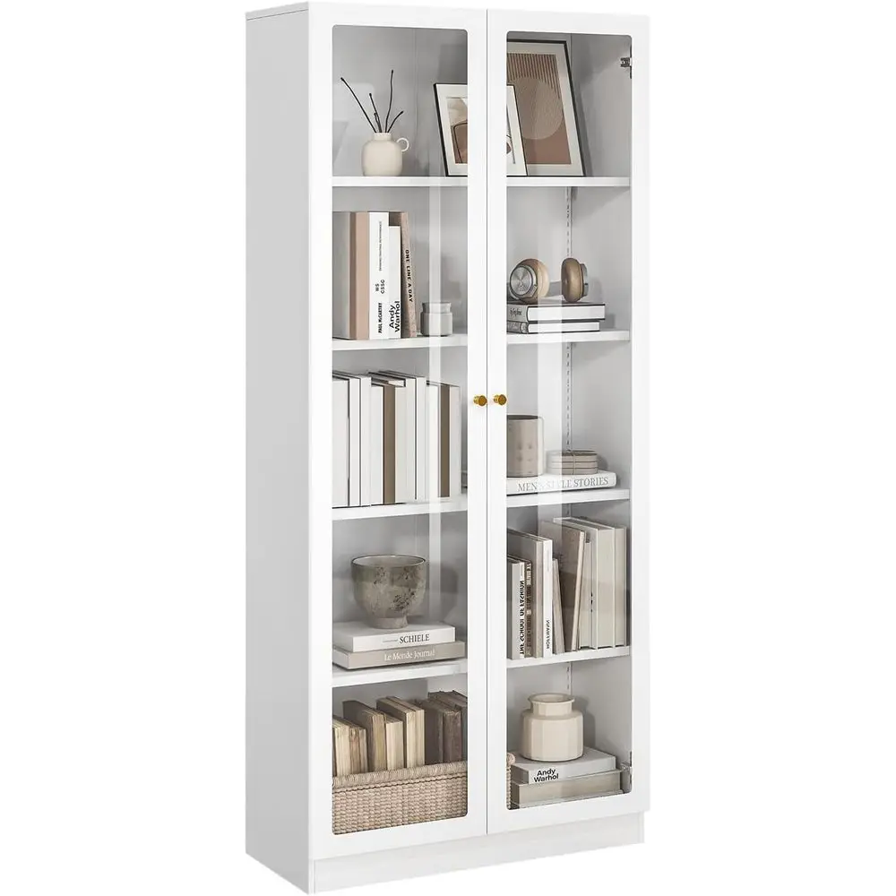 White 70.87 Tall 5-Tier Metal Bookshelf, Display Cabinet for Home Office, Living Room, School Collectibles