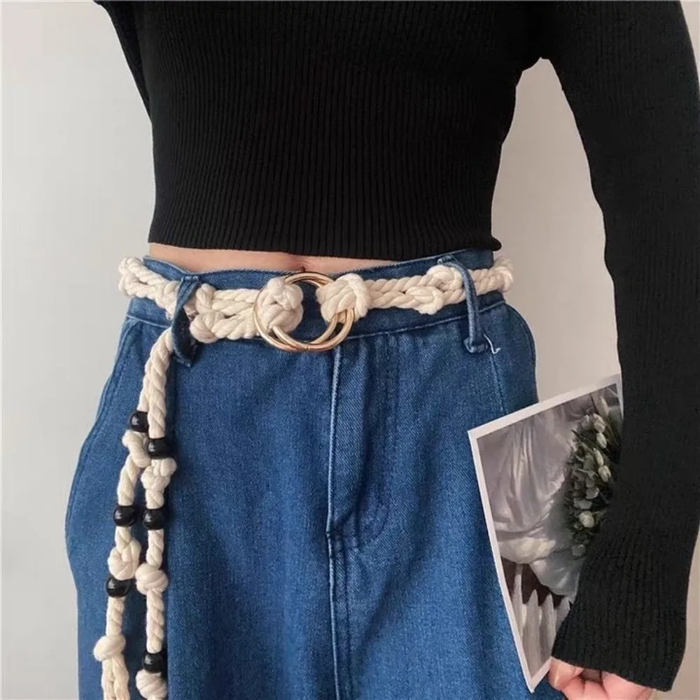 أزياء ربط حبل خشن حزام العرقية نمط فريد حبل حزام الخرز حزمة موضوع حزام الخصر الفتيات حار