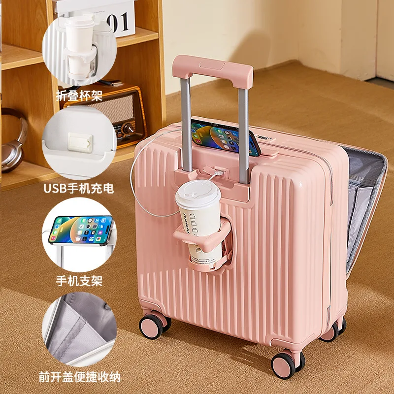 Multi-functional 18-inch front-opening boarding box Travel business small registration suitcase luggage case