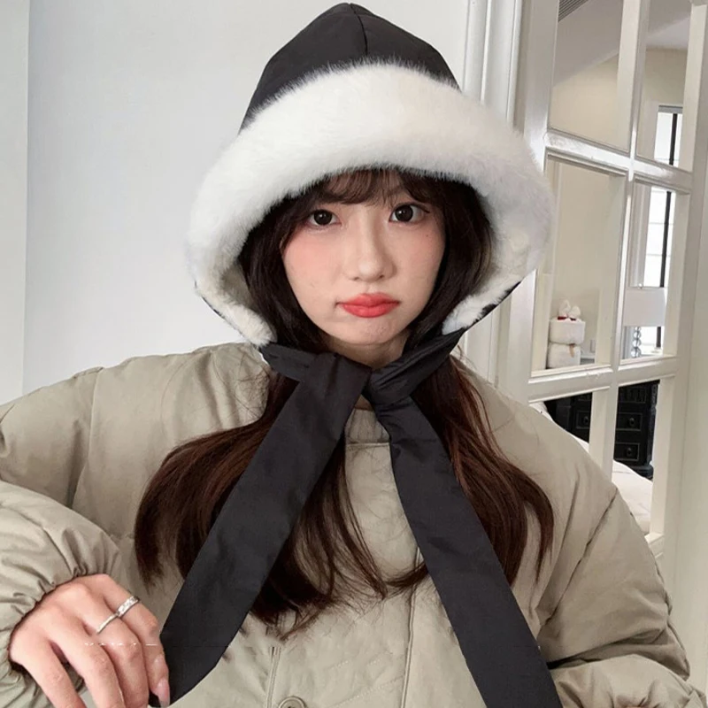 1 قطع جديد الخريف والشتاء قبعة واحدة استخدامين كحقيبة دافئة سدادات حماية الأذن قبعة المرأة تسلق الجبال قبعة