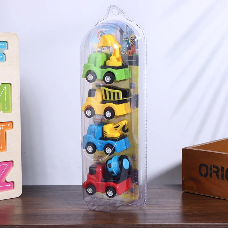 {MX} 4 ชิ้น/เซ็ตสุ่มรถมินิรุ่นของเล่นจำลองการก่อสร้างรถการ์ตูนดึงกลับรถของเล่นเด็กของขวัญ