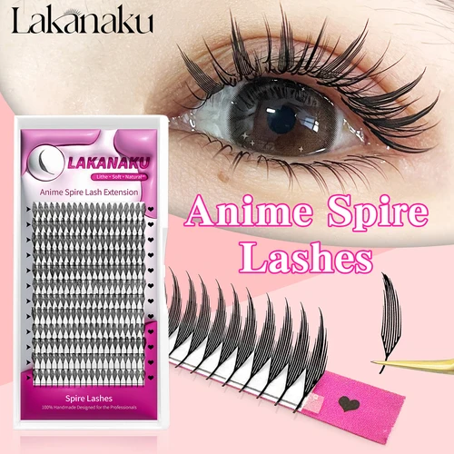 Imagen 2 del producto LAKANAKU Spire Lashes Extensiones de pestañas individuales de plumas B/C/CC/D Cachemira Volumen Pestañas con picos prefabricados