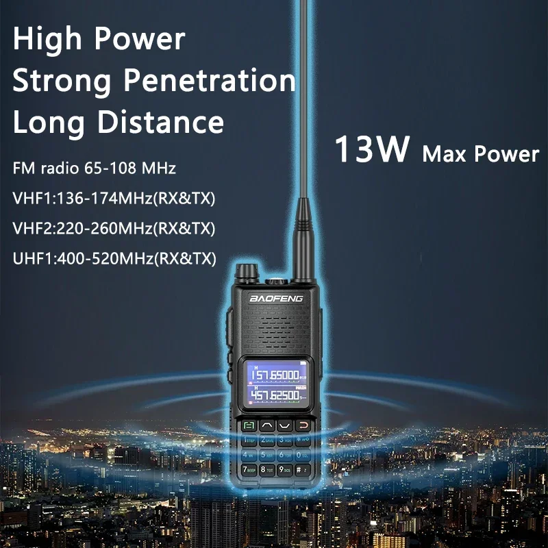 Baofeng UV-30H Pro Max 13W Walkie Talkie Tri-Band Type-C Carregamento FM de alta potência NOAA 999 canais CB Rádio em dois sentidos de longo alcance DTMF