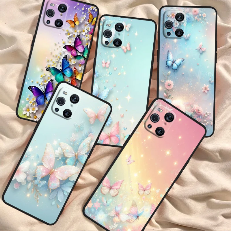 Butterfly Fashion Fantasy For OPPO Find X6 X5 X3 A54S A5 A94 A16 A53S A57 A74 A72 A98 A78 A96 A9 5G Black Soft Phone Case