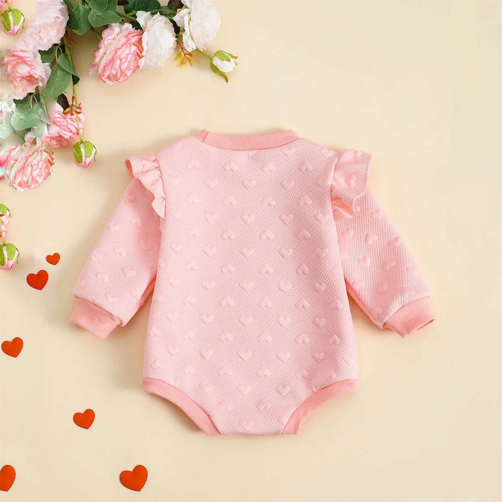 Infant Toddler Girls Sweatshirt Rompers Valentine's Day Long Sleeve Letter Prints Triangle Romper Bodysuits Plain Leotards 24M