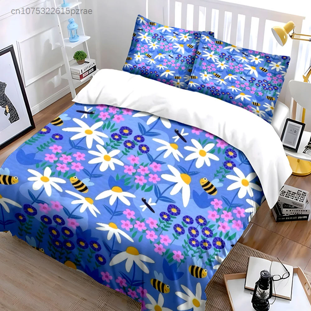 Floral Bee Pattern Decor Set Multiple Sizes kid's And adults' Bedroom Exquisite 3PC Bedding set, Gift