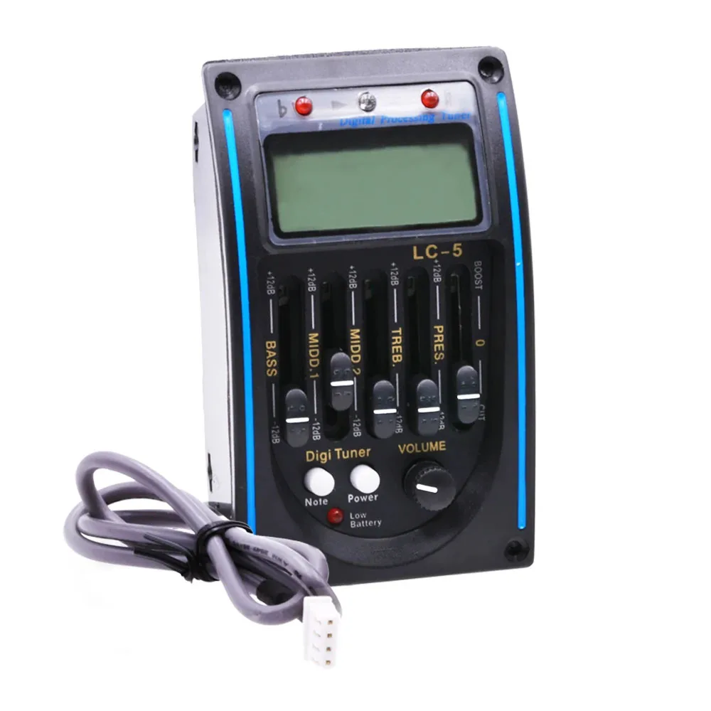 

1pc 5 Band LC-5 with Micro Phone Acoustic Guitar pickup Guitar EQ Preamp EQ Equalizer Piezo Pickup Tuner LCD for Acoustic Guitar