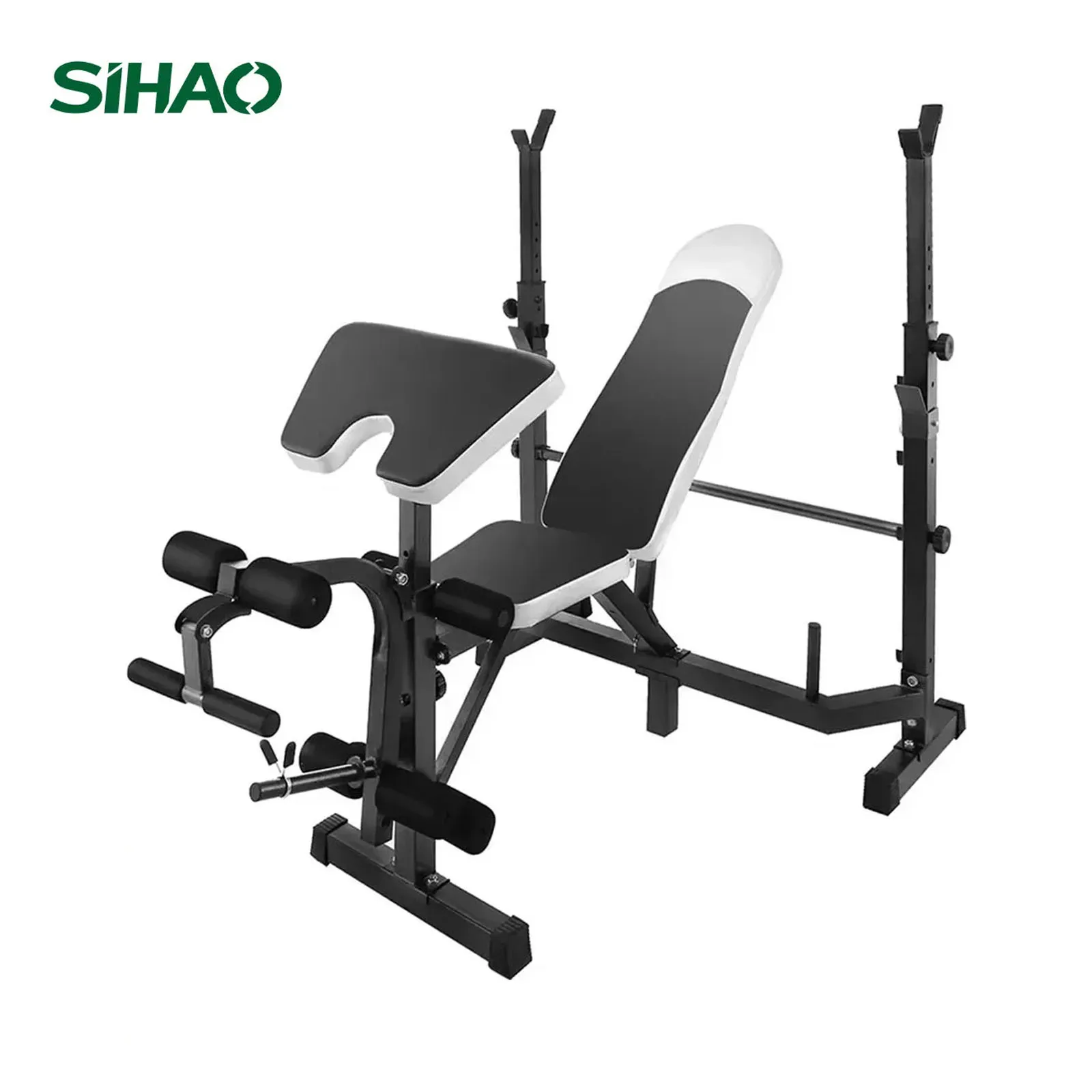 Banco de pesas multifunción SIHAO con estación de prensa y rizo de piernas, respaldo ajustable/asiento acolchado para gimnasio en casa, entrenamiento de cuerpo completo