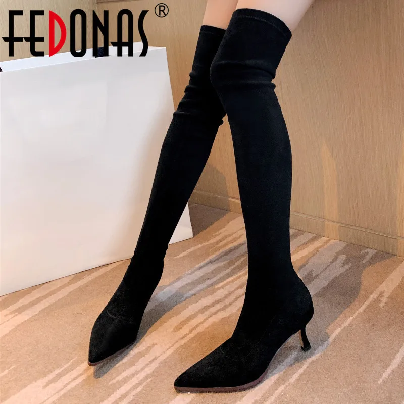 

FEDONAS Autumn Winter Women Over The Knee High Boots Party Pointed Toe Thin High Heels Shoes Woman Sexy Concise Slim Long Boots