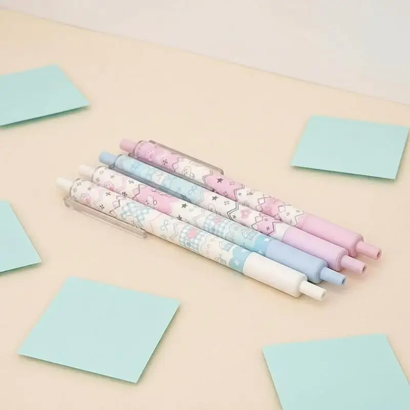 4Pcs Quick Dry Press Gel Pens Cartoon Ins Style 0.5mm for Student Handwriting Practice School Office Desk Stationery Gift