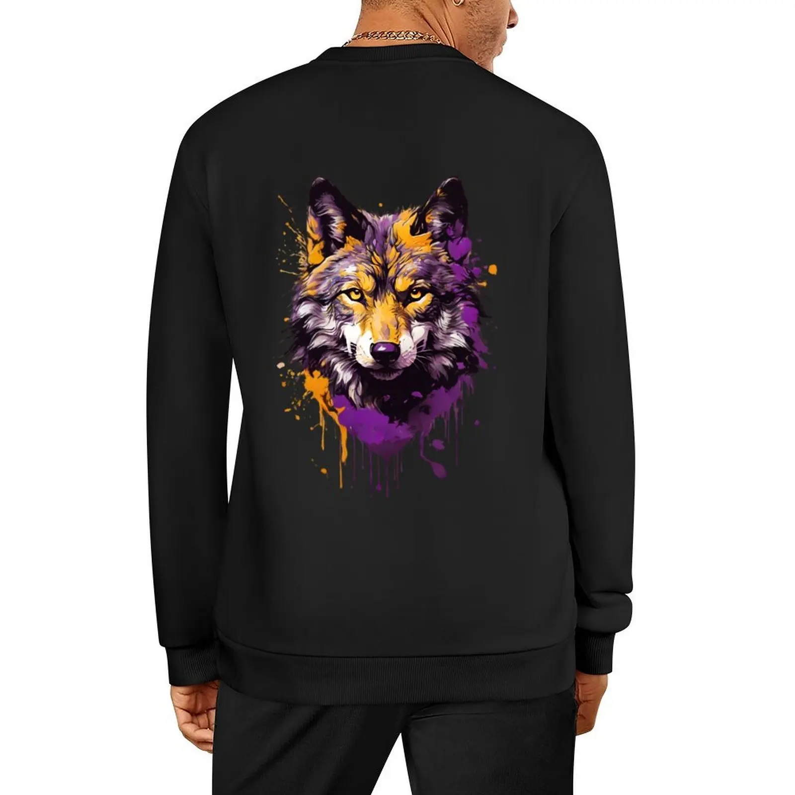 

Clash Of Purple And Orange / Wolf Illustration Pullover men's sweat-shirt korean clothes mens clothes sports sweatshirt man