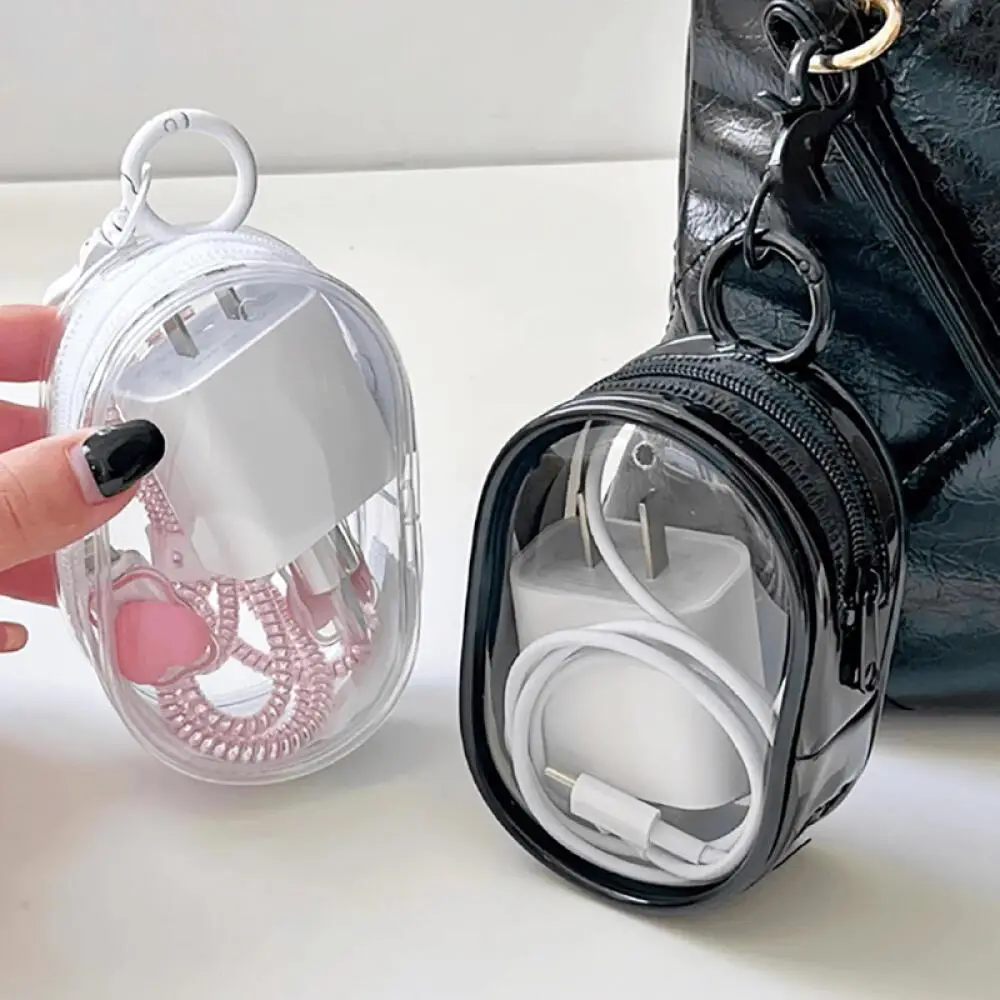 Transparent Charging Cable Storage Bag, Mini Portable Earbud Pouch with Hook