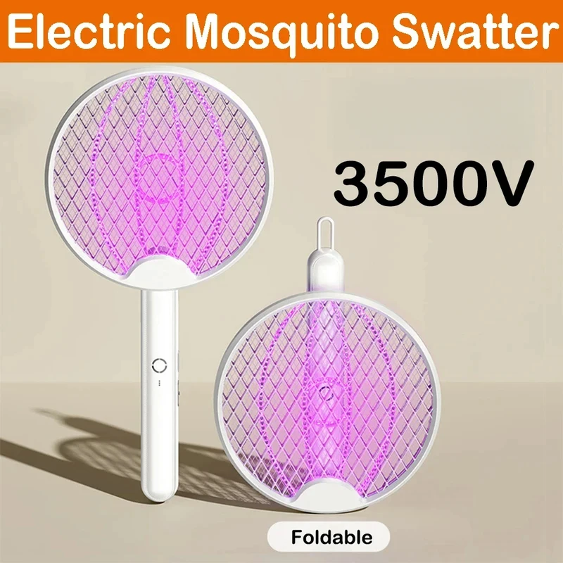 Electric Mosquito Swatter Foldable Handheld Insect Killer USB Rechargeable Fly Swatter With Ultraviolet Light To Trap Insects.
