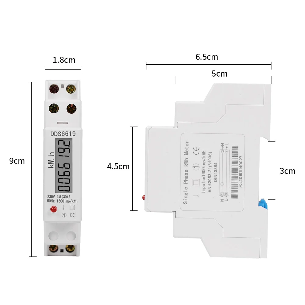 DDS6619-002 30A/60A 230V 50HZ Miernik zużycia energii Jednofazowy miernik zużycia energii na szynę DIN KWH Wat-Hour DIN-Rail