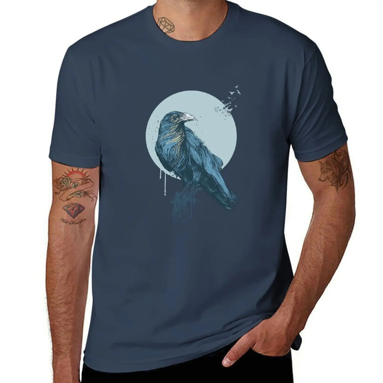 

(dark) crow Blue T-Shirt No Iron Casual Short Sleeve Top