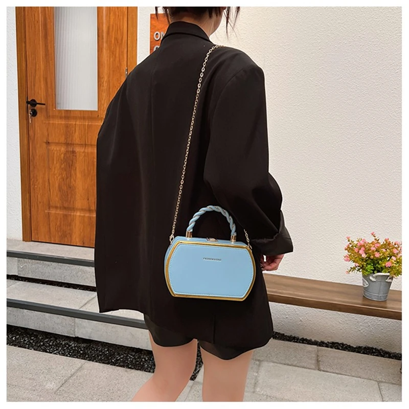 Trend Box Shape PU Leather Crossbody Baq with Short Rope Handle for Women Fashion Shoulder Handbags Purses Lady Travel Cute Tote