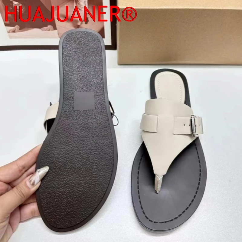 Women Flat Flip Flops 2025 Summer Luxury Brand Buckle Belt Ladies Beach Shoes Non-slip Sole Outdoor Breathable Leisure Slippers