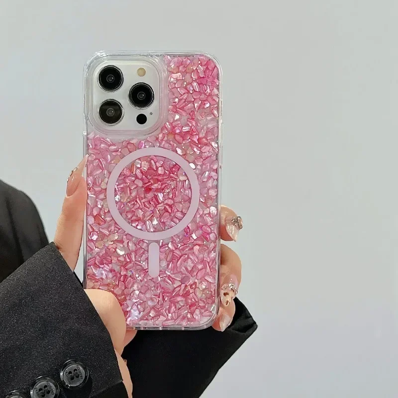 

Suitable for iPhone 16promax Magnetic Phone Case 15pro 3D Color Stone 14pro Wireless Charging 13 Anti Fall 1211 Protective Cover