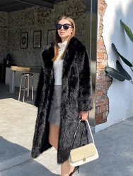 2024 Winter Fluffy Jacket Ladies Furry Warm Pink White Jacket Trench Coats Tops Women Solid Lapel Long Faux Fox Fur Coat