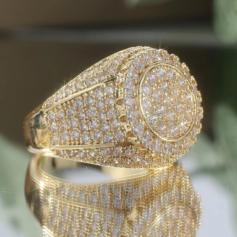 Luxuriöser goldfarbener, mit weißen CZ-Steinen eingelegter Damenring, geometrischer, modischer Schmuck für den täglichen Gebrauch, Partyschmuck – Detail 3