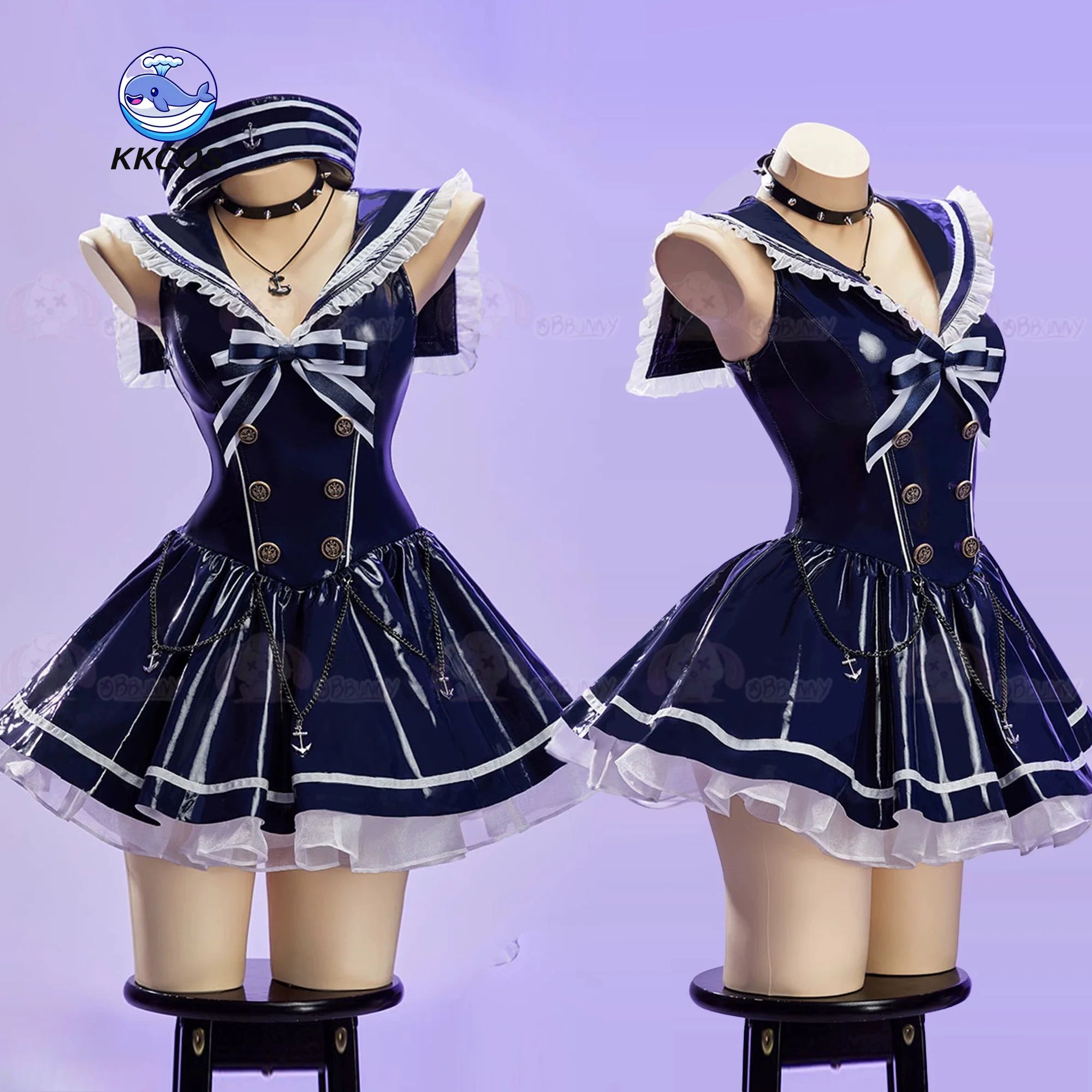 KKCos Original Design Navy Idol Cosplay Costume Outfit PU Leather Sailor Dress Halloween Girls Full Set Carnival Party Dress