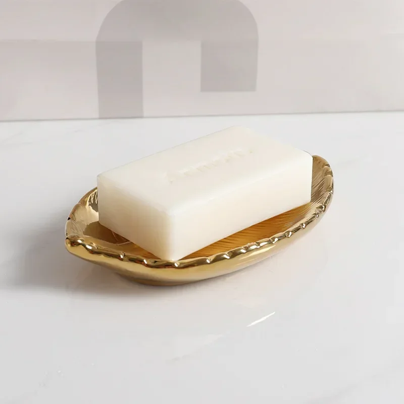 1 pc Ceramics Golden Leaves Soap Dish Nordic Style Soap Holder Kitchen Storage Container Home Bathroom Accessories Tray