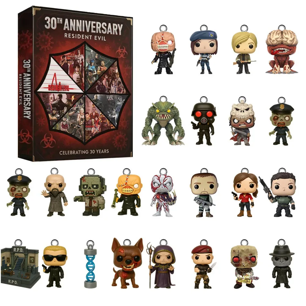 Resident Evil Adventskalender 30. Adventskalender 24 Tage 2D Acryl Hängende Dekoration Blind Box Halloween-Dekoration Weihnachtsgeschenk