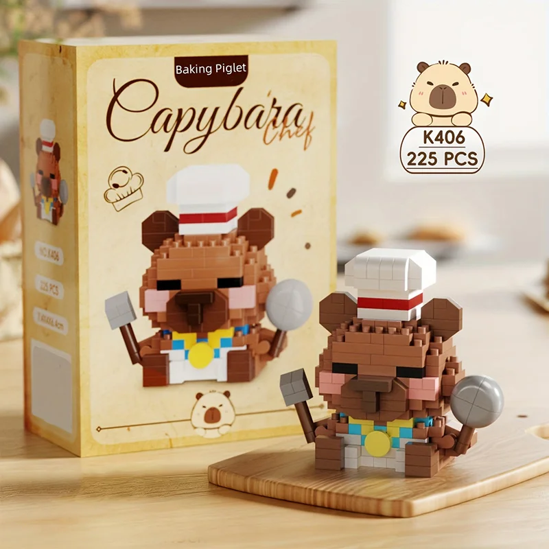 

Cute Animal Capybara Building Blocks Animal with Croissant Dessert Bricks Puzzle DIY Toy for Kids Girl Decor Birthday Gift