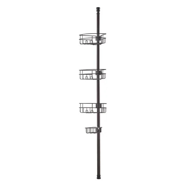 

Shower Corner Caddy Tension Pole, 39' to 125' High, Multi-Functional Shower Tension Pole with Strong Load-Bearing Tray, Rust