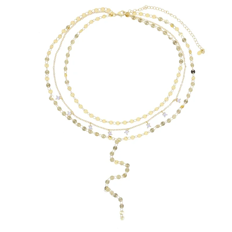 

New Fashion Bling Cz Long Necklace for Women Y Lariat Shaped Disc Choker Sexy Multilayer Sequins Chain Tassel Pendant Necklace