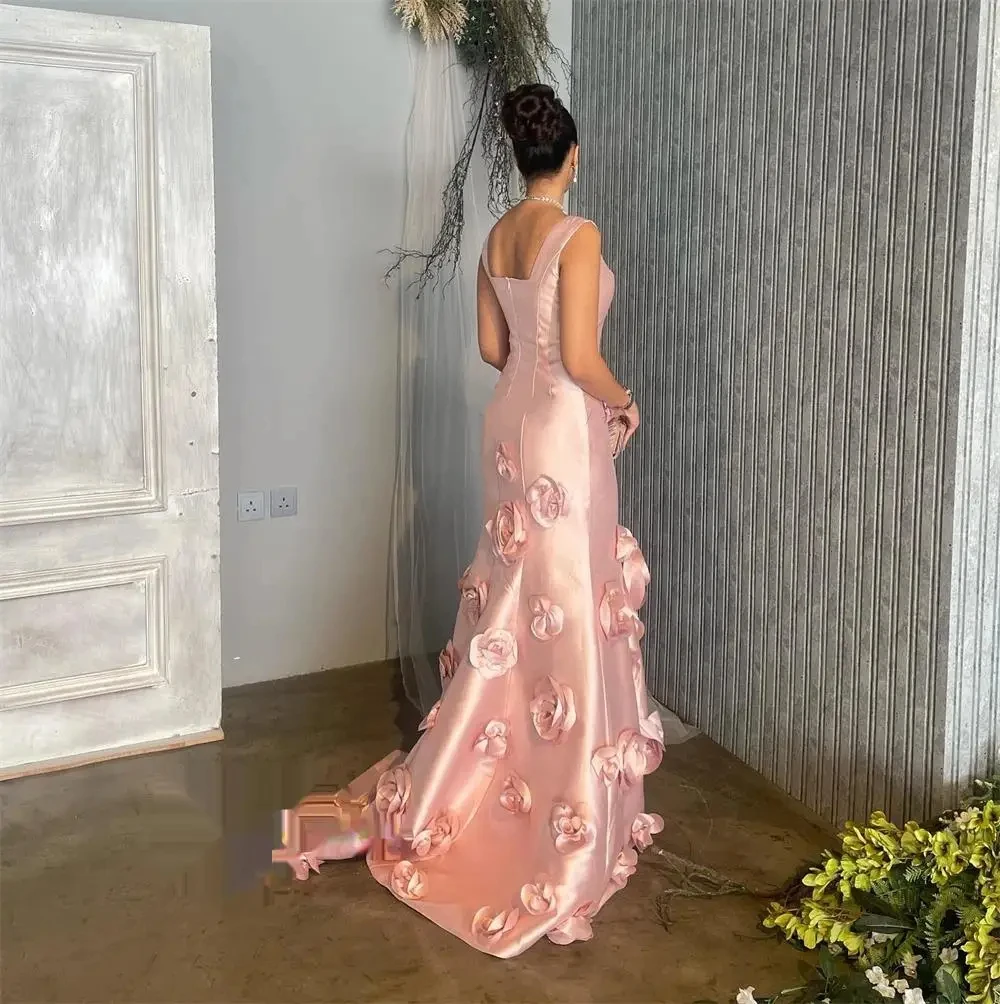 Scoggins Women Fashion Square Mermaid Formal Ocassion Gown Flower Hugging Floor Length Skirts Charmeuse Evening Dress فساتين كوك