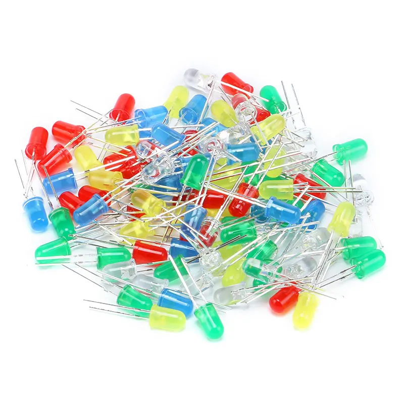 100Pcs/lot 5 Colors F5 5MM Round LED Assortment Kit Ultra Bright Diffused Green/Yellow/Blue/White/Red Light Emitting Diode