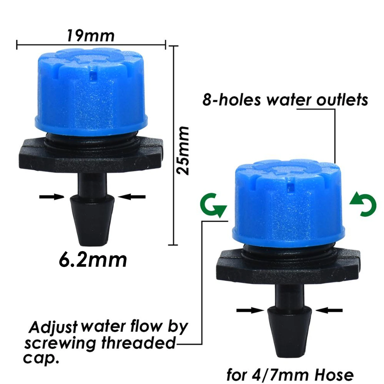 50-800PCS 1/4'' Adjustable Nozzles Drip Irrigation Watering Sprinkler Dripper Emitter for 4/7mm Hose Garden Flower Greenhouse