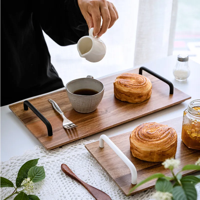 

Japanese Acacia Wood Tray with Long Ear Belt, Ideal for Cafe, Breakfast, Bread Dim Sum, Sushi Tea Serving Tray