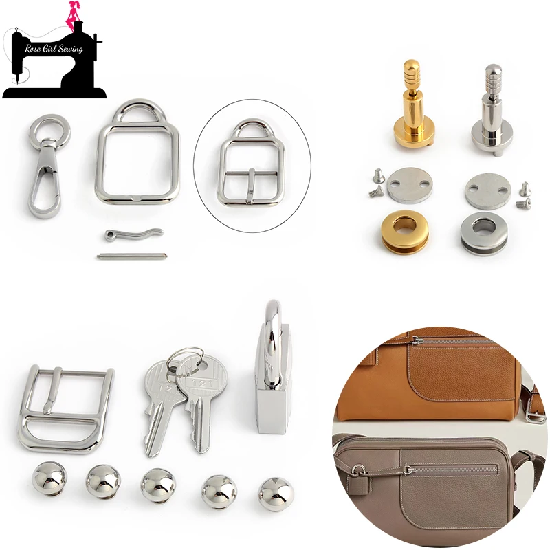 

1/3Sets Stainless Steel Metal Adjust Pin Buckle Turn Key Lock For Bags Handbag Shoulder Strap Snap Hook Rivet Repair Accessories