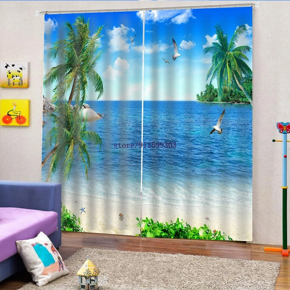 Ldyllic Scenery Seascape Personalized Creative Custom Curtains 3D High Quality Wave Parlor Bedroom Decoration Blackout Curtains