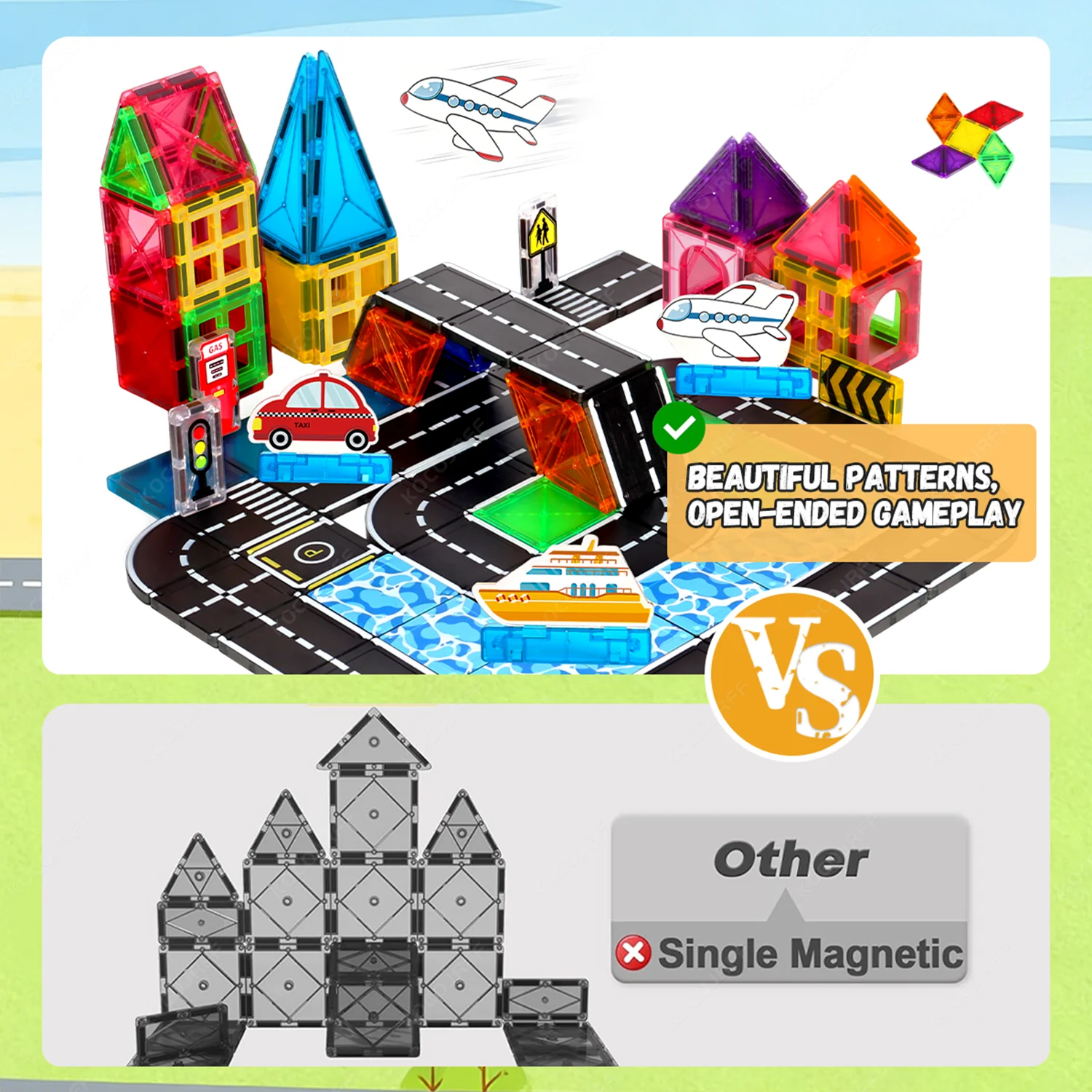Afbeelding 4: Magnetische bouwstenen Speelgoedwegbaan Klein formaat, auto's, schepen, vliegtuigen, creatief constructiespeelgoed, kindercadeaus