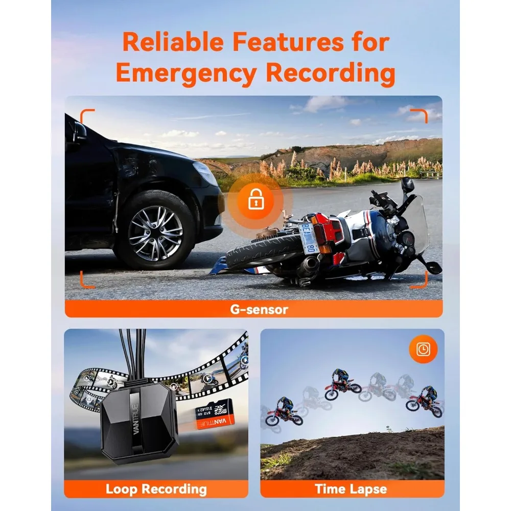 F1 Motorcycle 4K Dash Cam Front and Rear, 4K + 1080P Motorcycle Camera, Full Body IP67 Waterproof, GPS Wi-Fi,