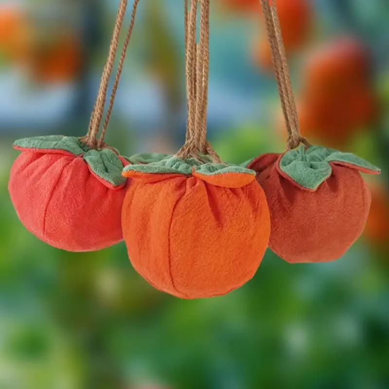 Chinese Style Persimmon Blessing Sachet - Cotton Linen Drawstring Pouch for Jewelry/Coins, Hanfu Accessory & Lucky Gift