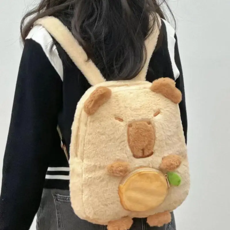 Capybara Pluche Schooltas Mode Cartoon Zacht Grappig Schattig Rugzak Dier Grote Capaciteit Gevuld Unisex Student Class Bag