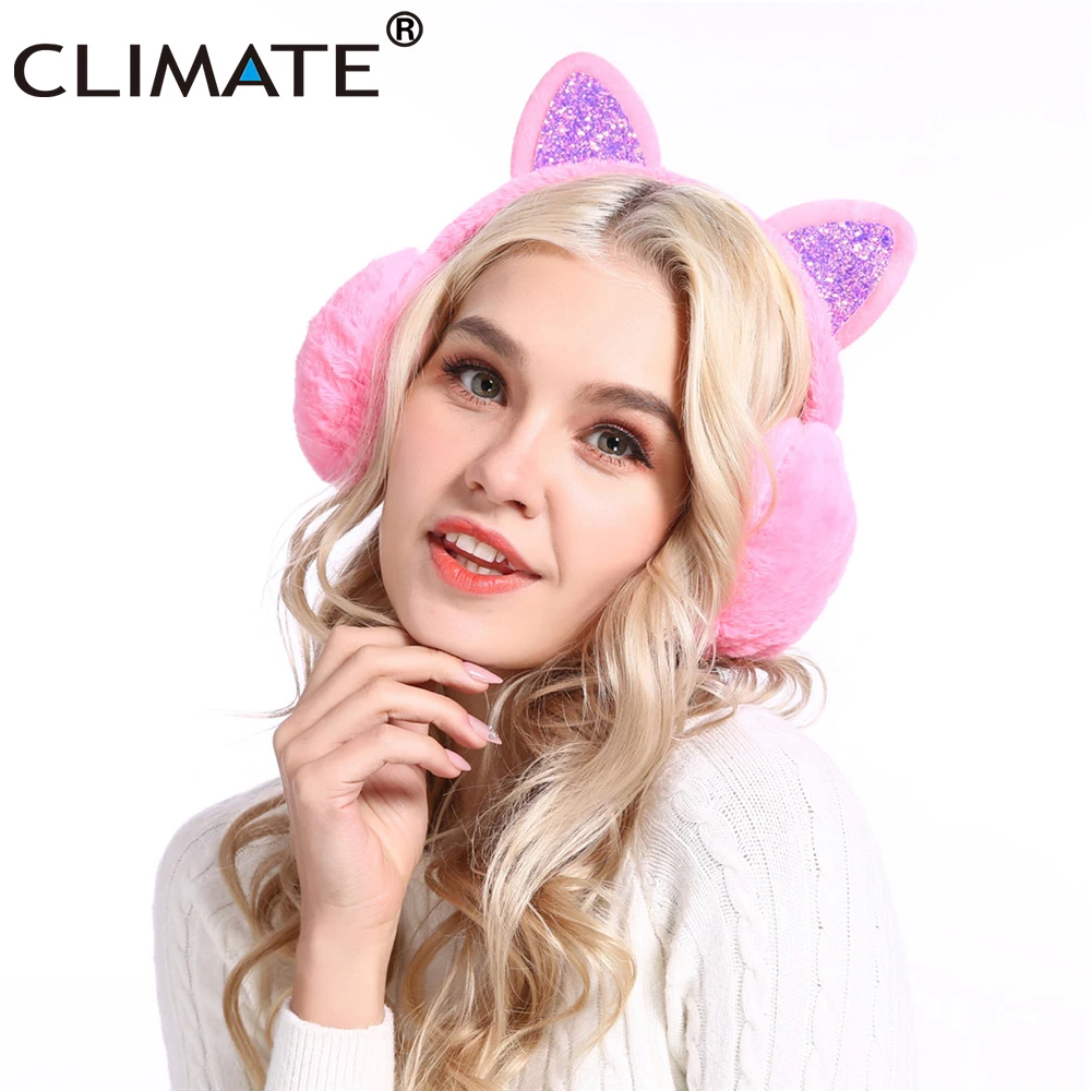 CLIMATE Women Kid Cute Earmuffs Ear Muffs Kids Lovely Cat Ear Muff Warmer Lovely Warm Ear Muffs for Kids Women Teenager Girls