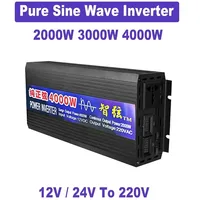 Pure Sine Wave Inverter 2000W 3000W 4000W With LED Display DC 12V 24V To AC 220V Voltage Converter Power Solar Car Inverters