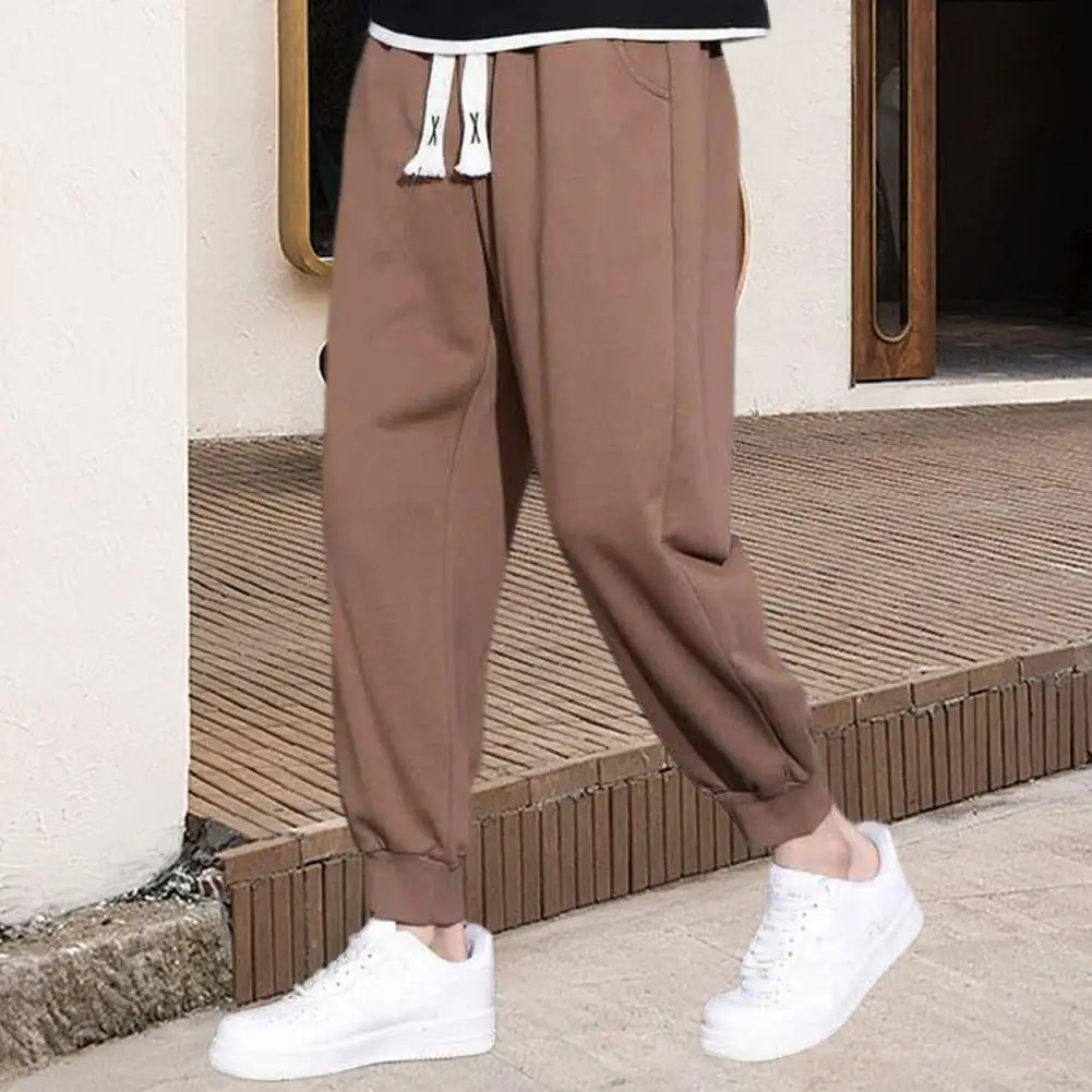 Fall Trousers Men's Drawstring Elastic Waist Sweatpants with Pockets Loose Straight Fit Ankle-banded Sport Trousers for Daily