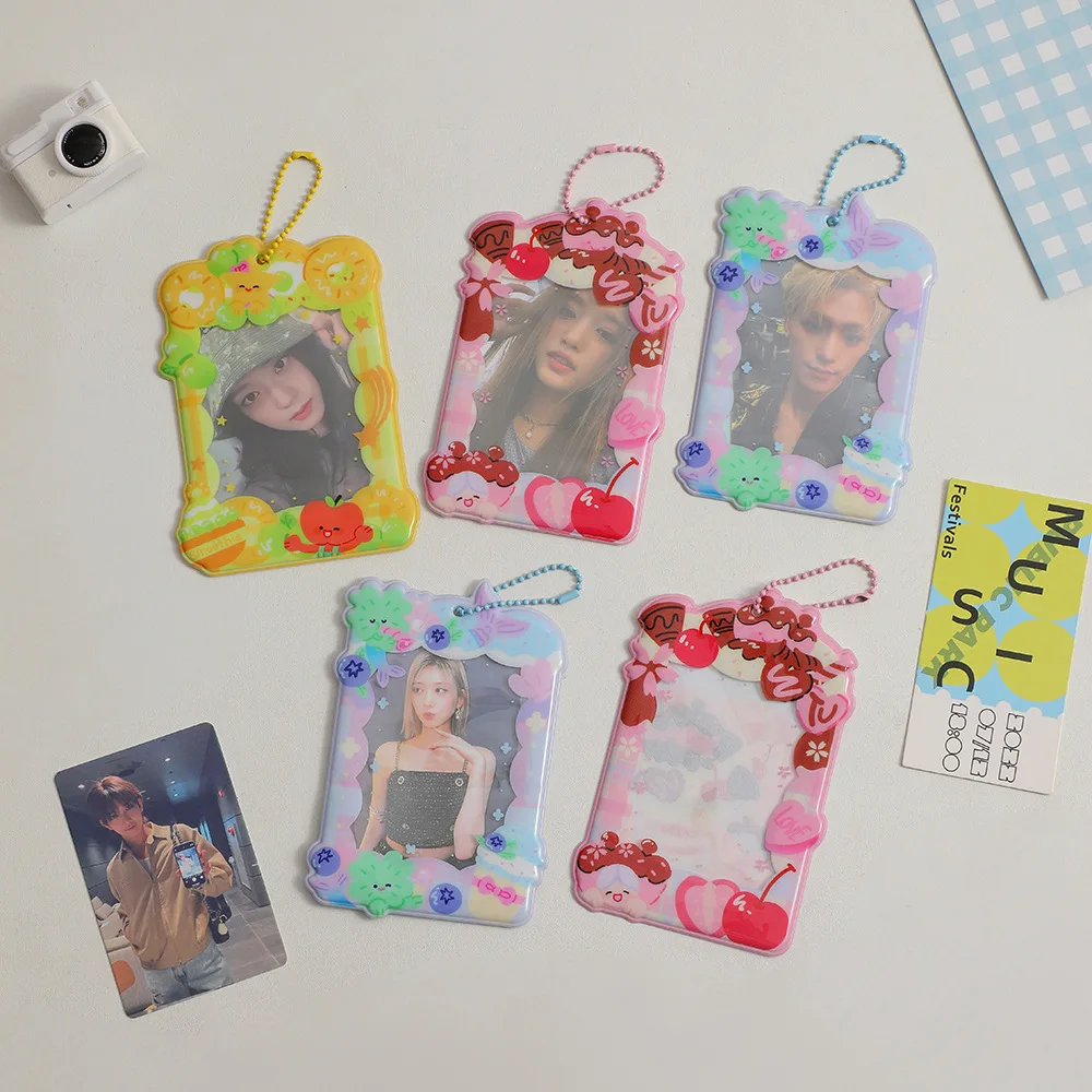 Summer Cartoon Fruit Photocard Holders  keychains Charm 3inch Card Holders For Student