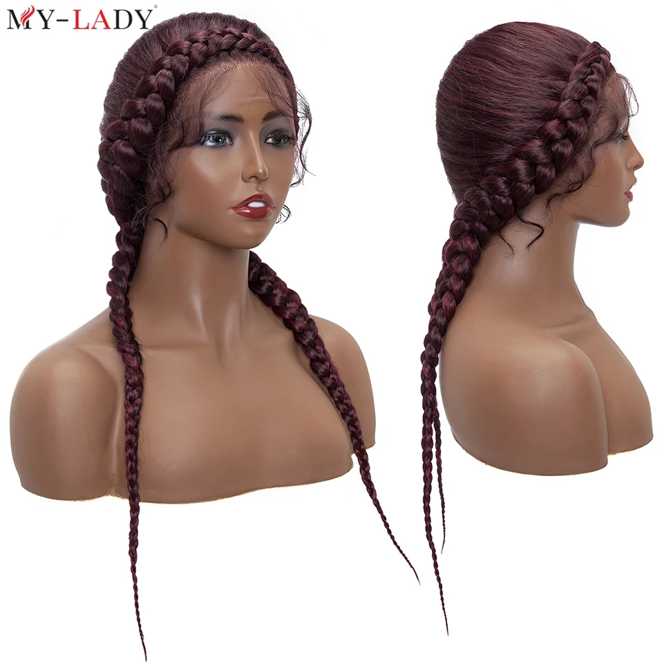 My-Lady Synthetic 24\'\' Braided Lace Front Wig With Baby Hair Dutch Cornrow Braids Lace Wigs For Black Women Box Braids Afro Wig