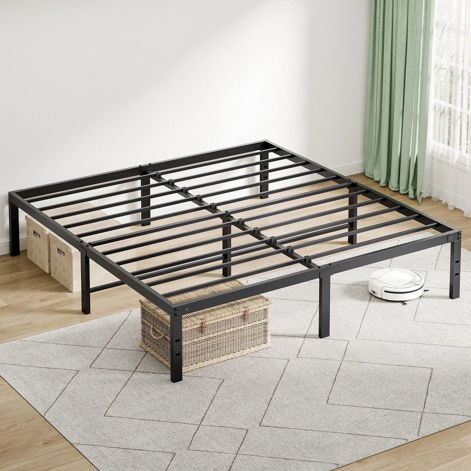 JHK Basic 14IN Twin Full Queen King Size Bed Frame Metal Platform Bedroom Frames with Storage Space Sturdy Steel Slat Support
