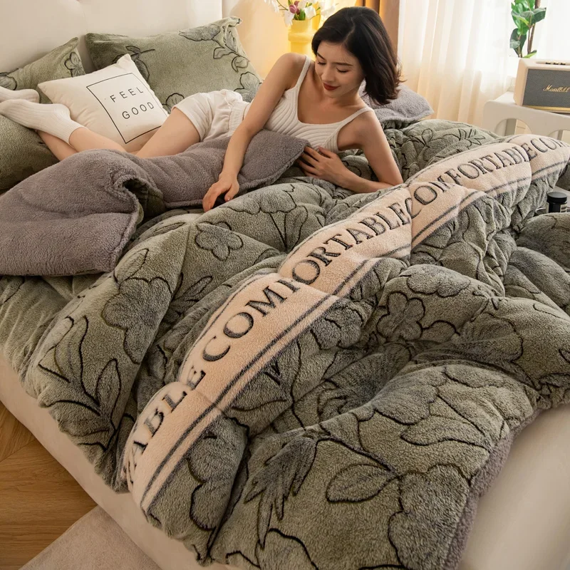 Super Thick Warmth Autumn Winter Blanket King Lambswool Thicken Warm Comforter Fluffy Comfortable Anti-static Plush Duvet Quilt