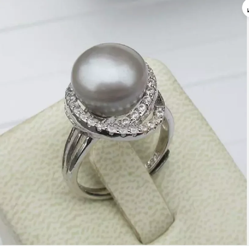 Sophisticated AAA 11-12mm Tahitian Gray Pearl Ring Adjustable Size At Business